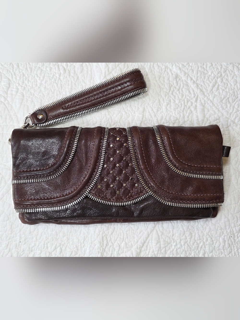 Lockheart Brown Leather Clutch ✨ Statement Zipper Detail